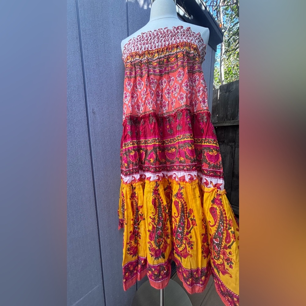 Anthropologie RAGABohemian Tiered Maxi Skirt in Red, Pink & Yellow